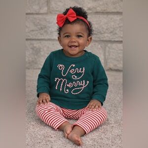 New! Very Merry long sleeve top & stripe legging set with bow